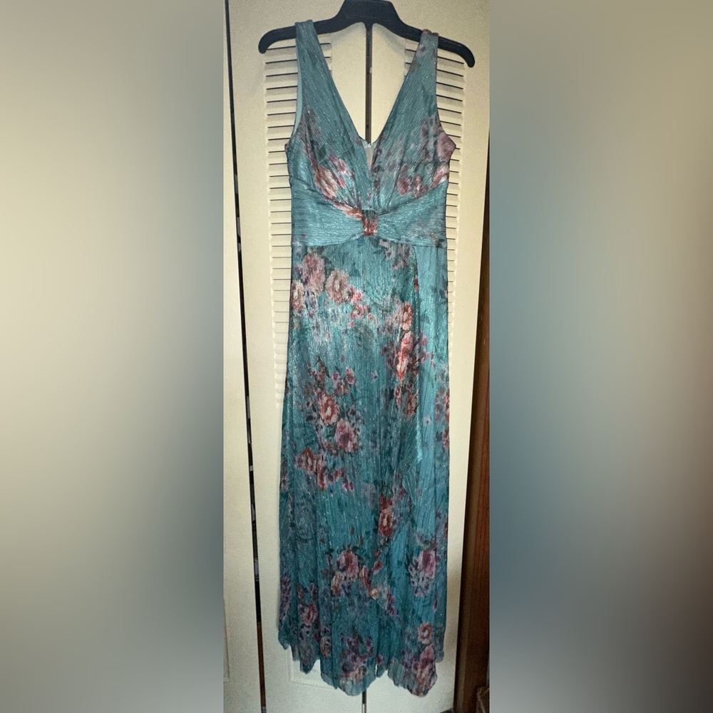 R&M Richards Teal Floral Maxi Dress